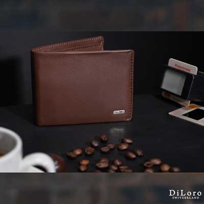 DiLoro Men's European Style Coin Wallet RFID Safe - Hickory Brown