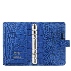 Filofax Classic Croc Print Personal Indigo Leather Organizer Agenda Open