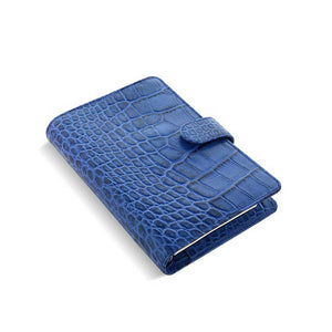 Filofax Classic Croc Print Personal Indigo Leather Organizer Agenda Side