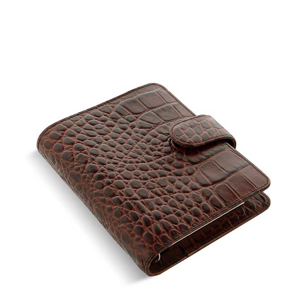 Filofax Classic Croc Print Pocket Chestnut Leather Organizer Agenda Side