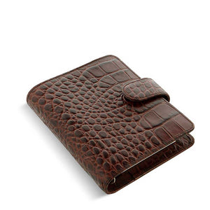 Filofax Classic Croc Print Pocket Chestnut Leather Organizer Agenda Side