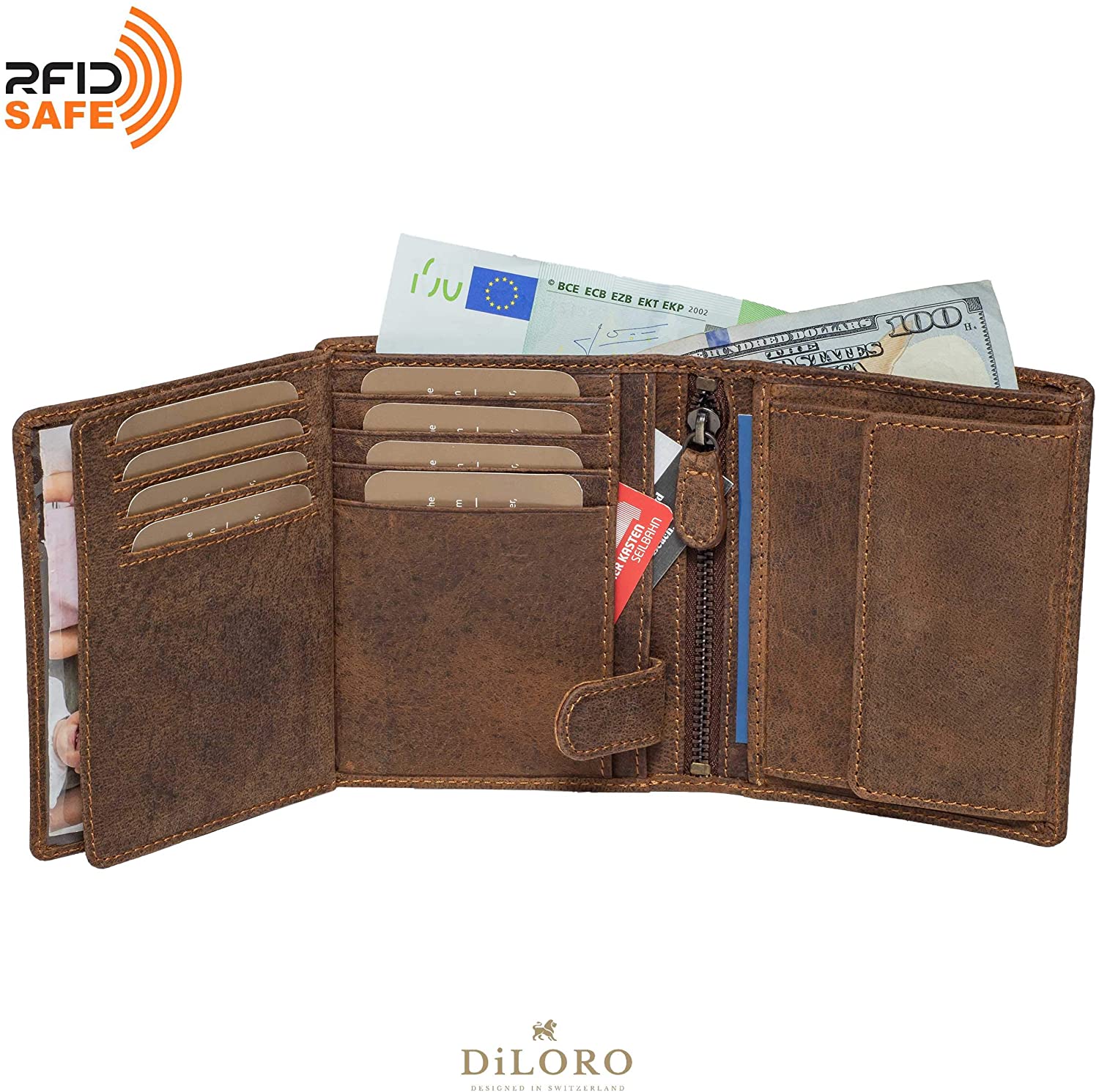 DiLoro Men's Large Bifold Leather Wallet