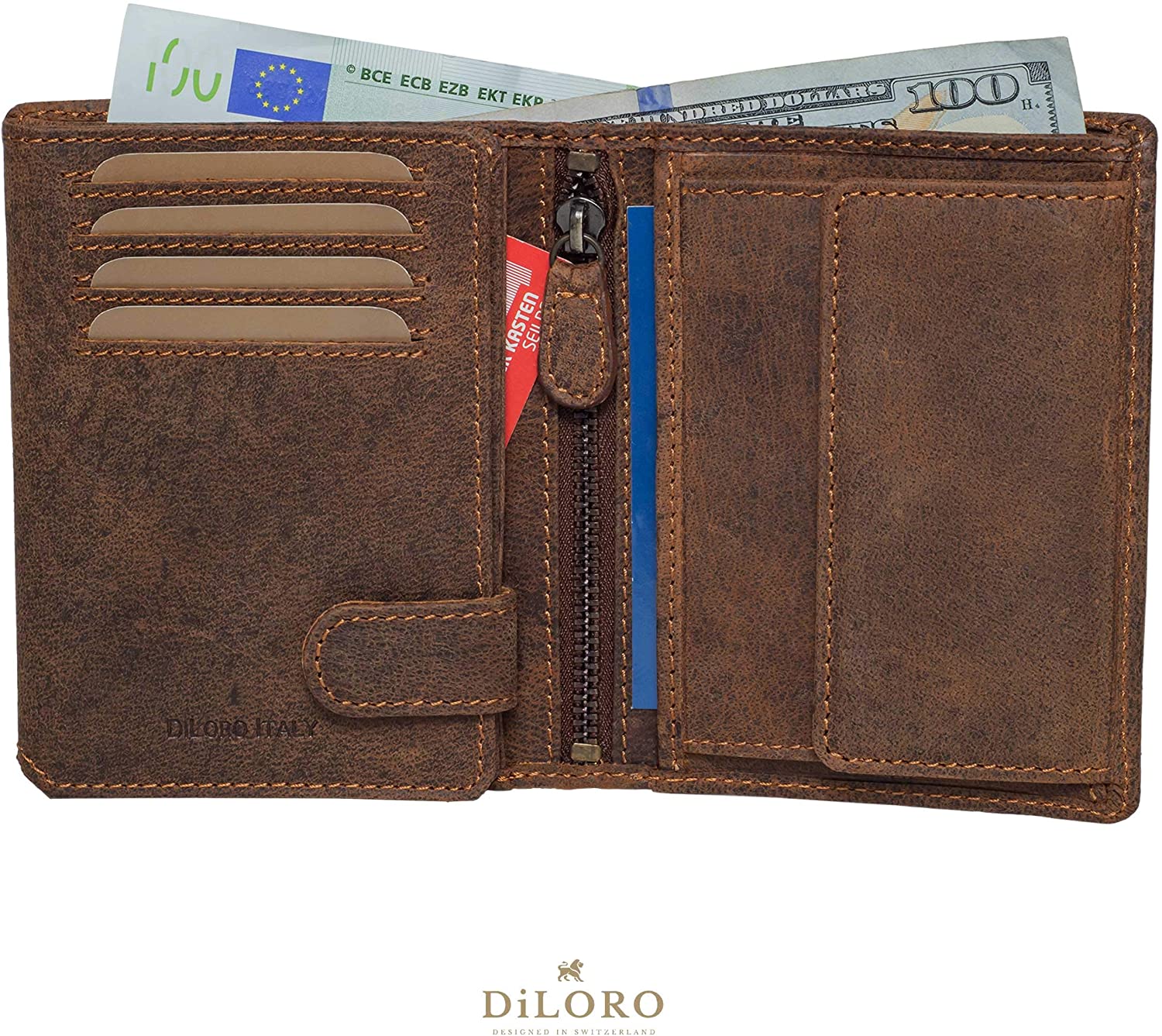DiLoro Men's Large Leather Bifold Wallet