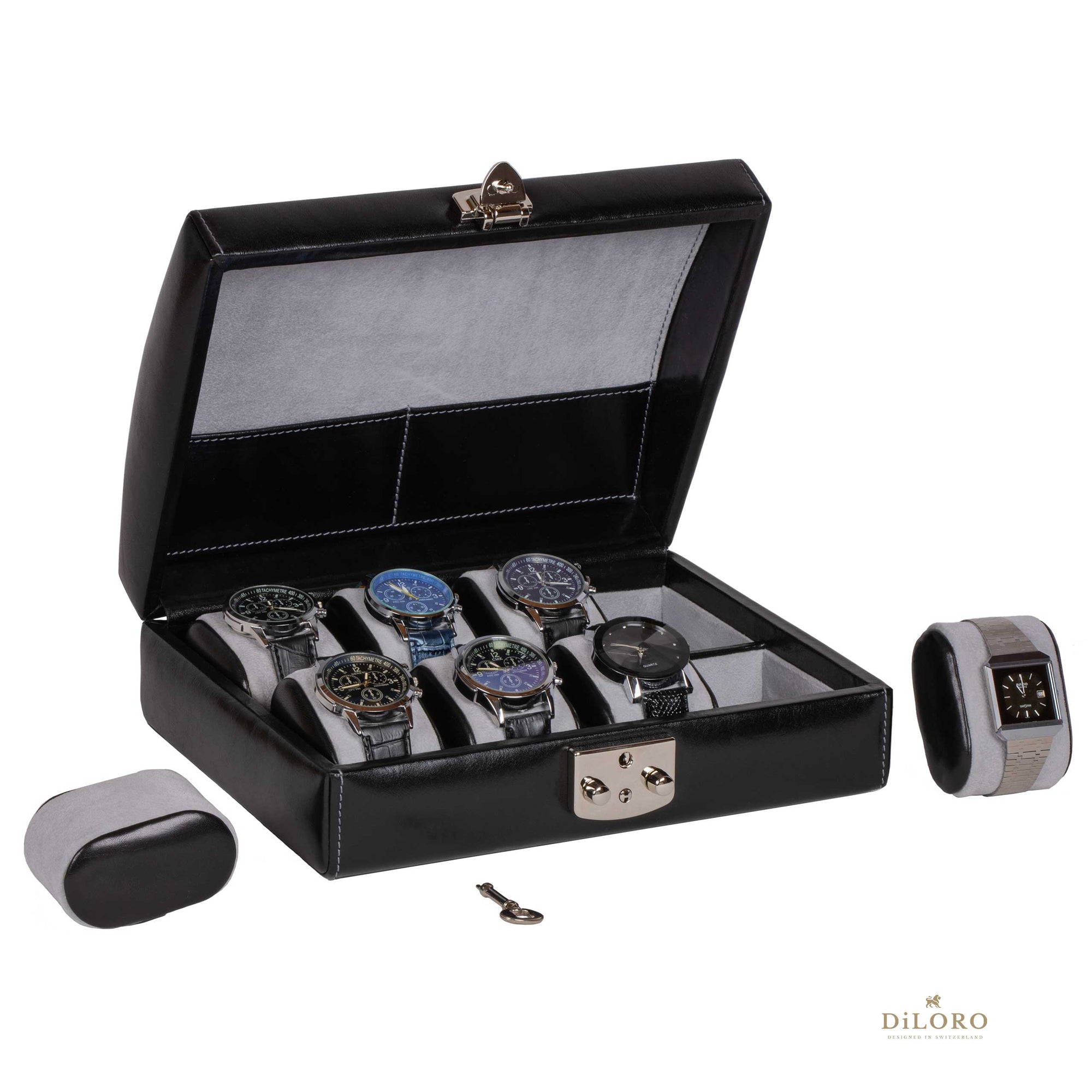 Petra Watch Case - Togo Dark Blue for 8 Watches for Eight Watches