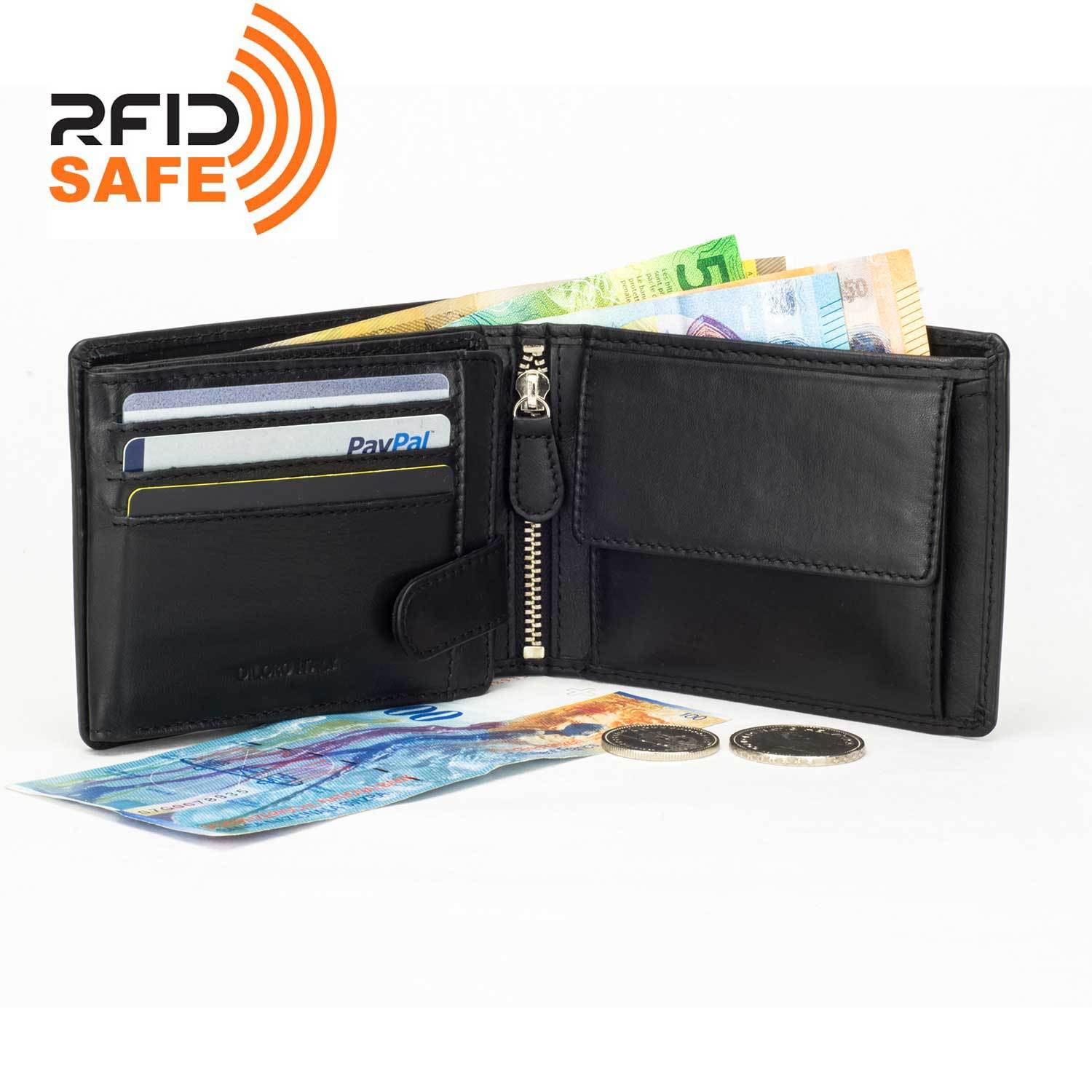 Leather Bifold Zip Wallet with RFID Protection