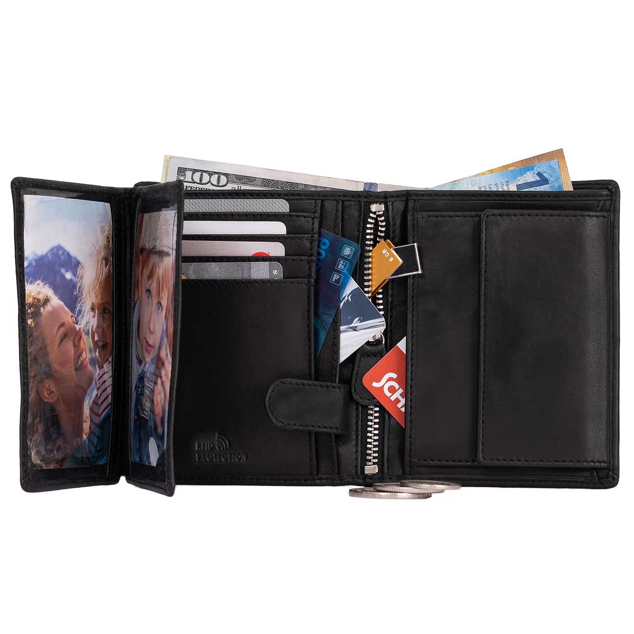 DiLoro Men's Compact Bifold Leather Wallet RFID Black