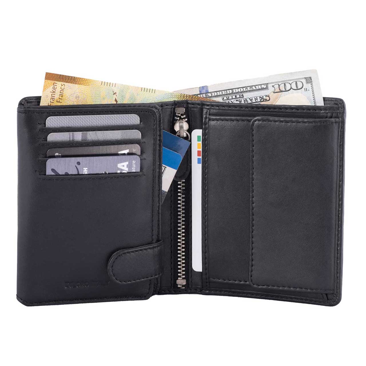 DiLoro Men's Compact Bifold Leather Wallet RFID Black
