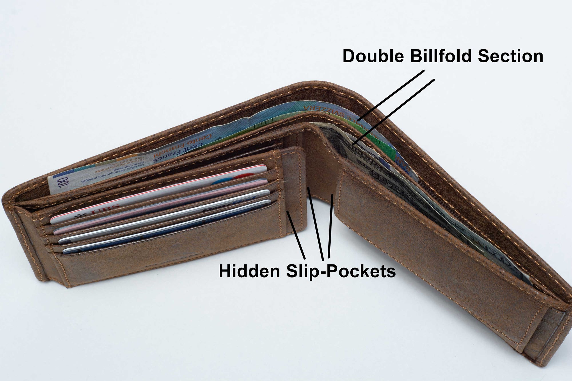 DiLoro Large RFID Blocking Men's Bifold Leather Wallet Vertical Dark Hunter Brown