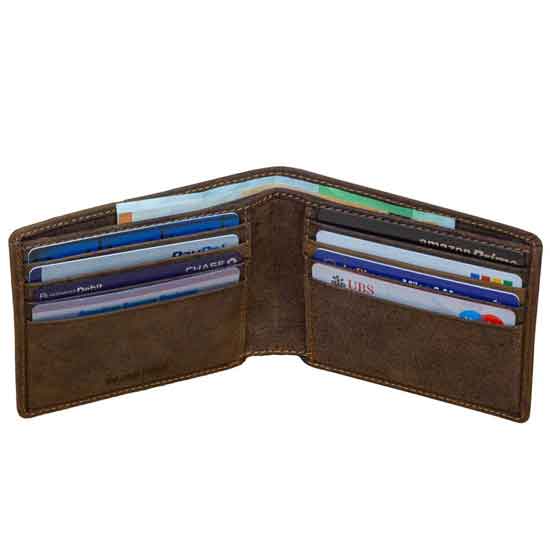 DiLoro Men's Slim Bifold Leather Wallet 2 ID Windows Firenze Black