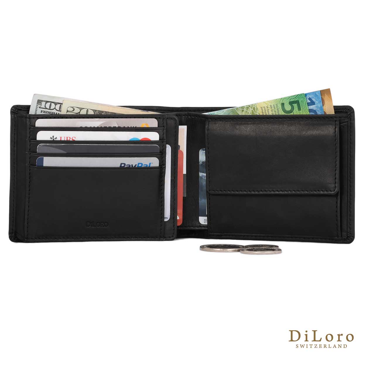 DiLoro Large RFID Blocking Men's Bifold Leather Wallet Vertical Dark Hunter Brown