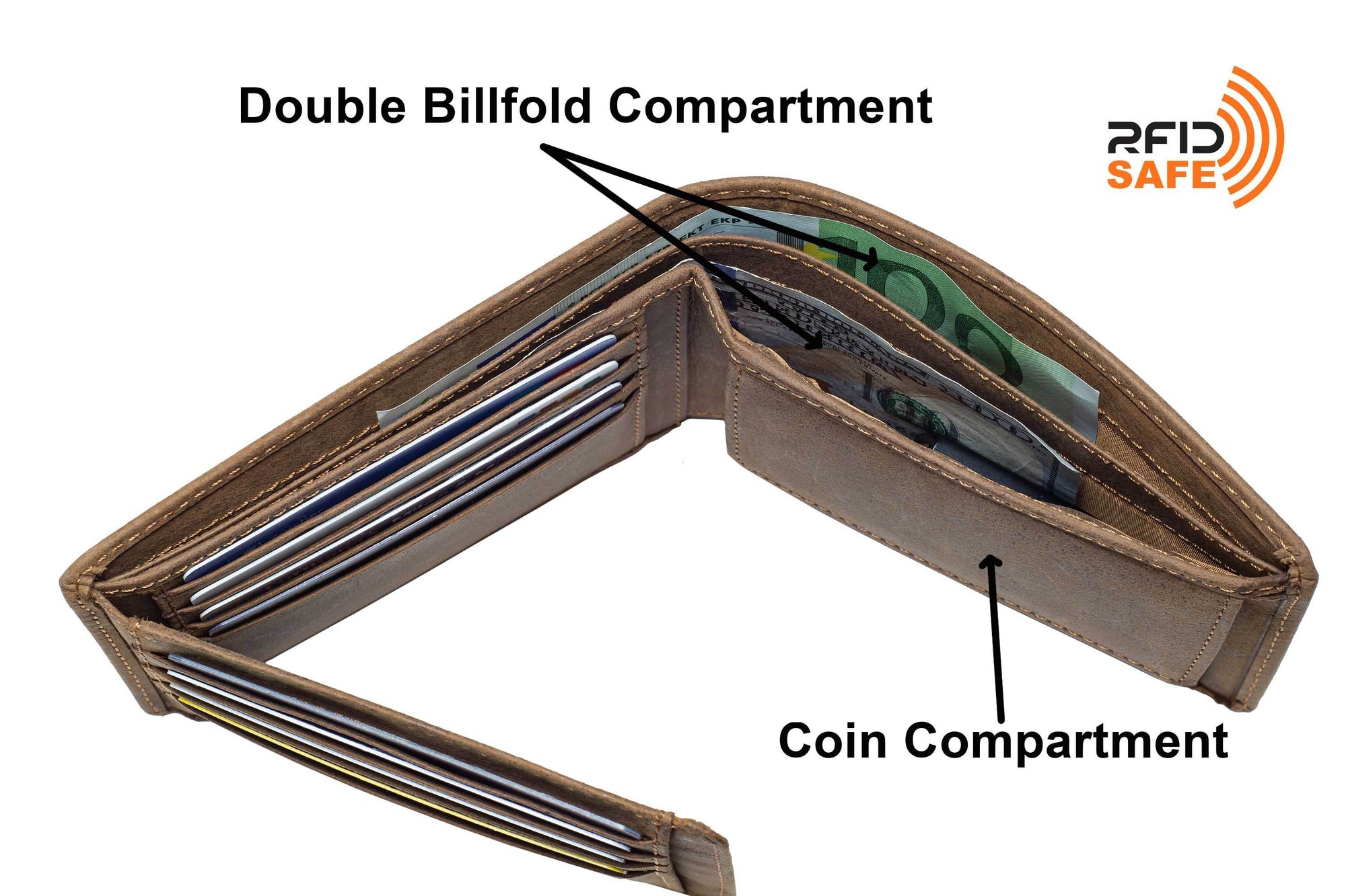 Men's Bifold Leather Wallet with a secret pocket 